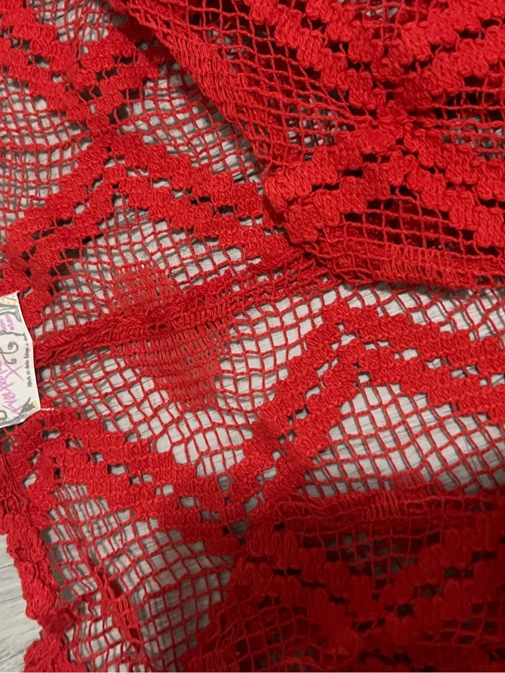 Free People One Size Women’s Red Crochet Swim Cover-Up Kimono